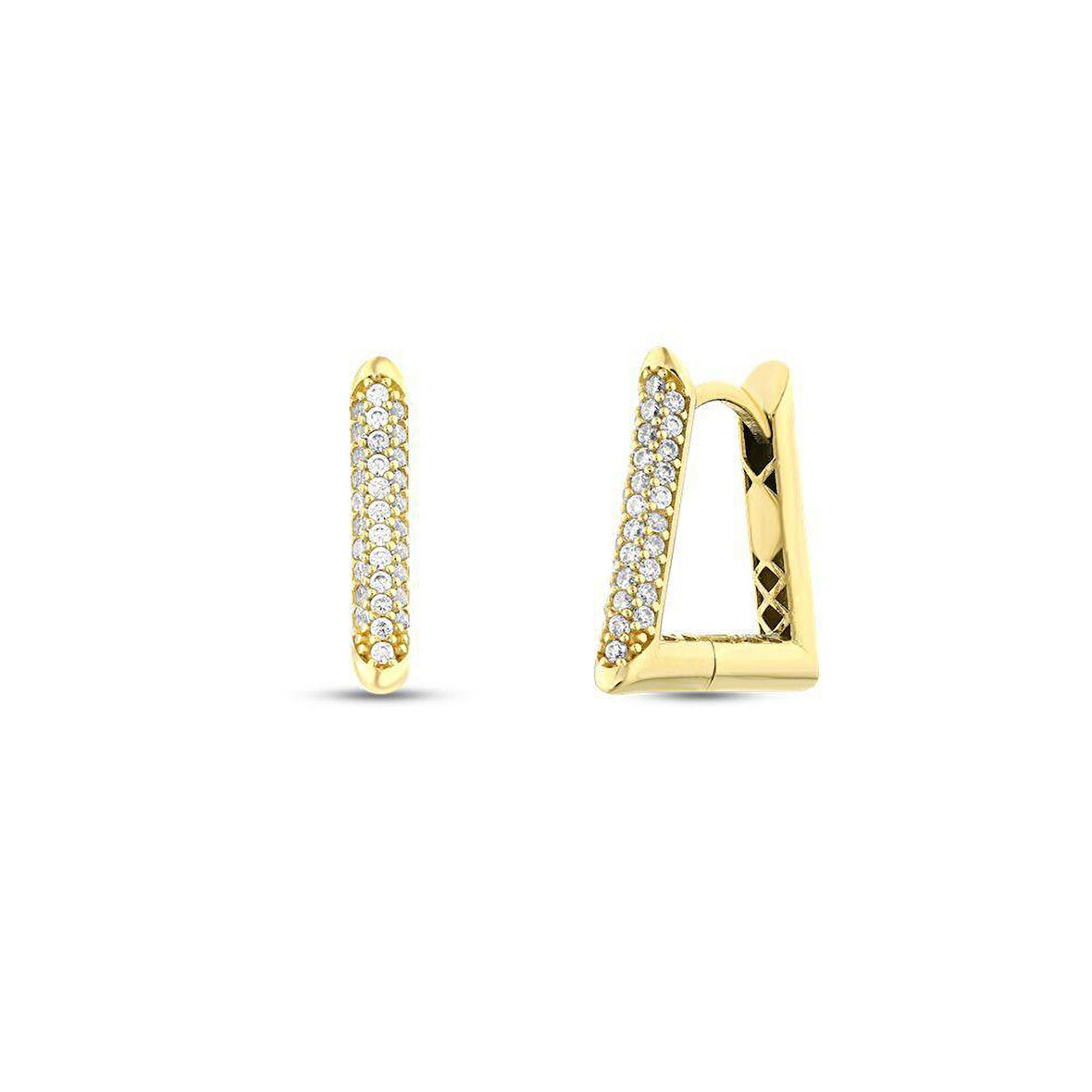 Taşlı Altın Tasarım Küpe - 14K