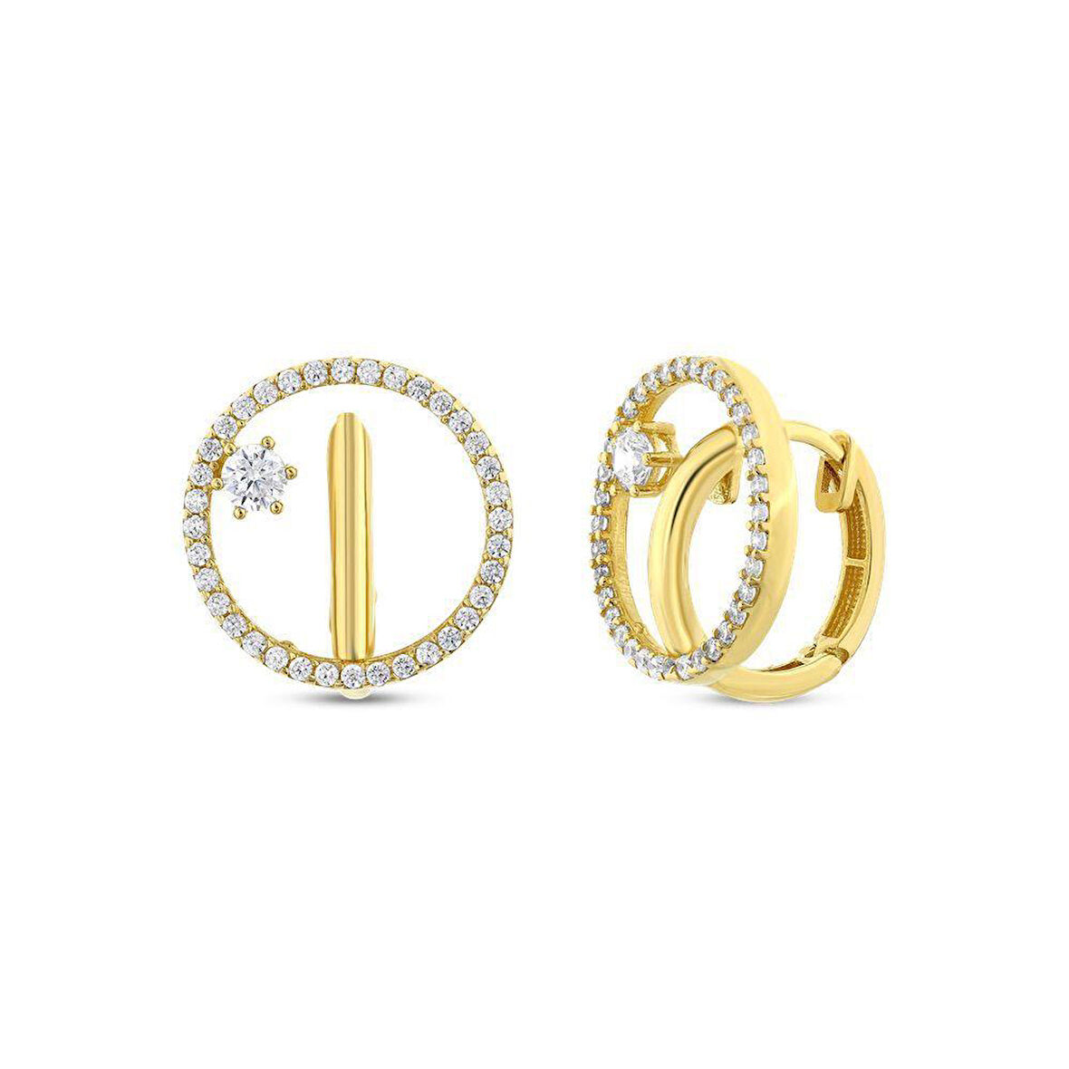 Altın Taşlı Tasarım Küpe - 14K