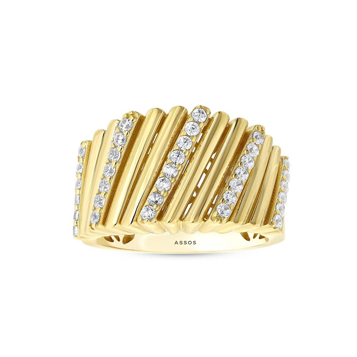 Taşlı Tasarım Altın Yüzük - 14K - 4.65gr