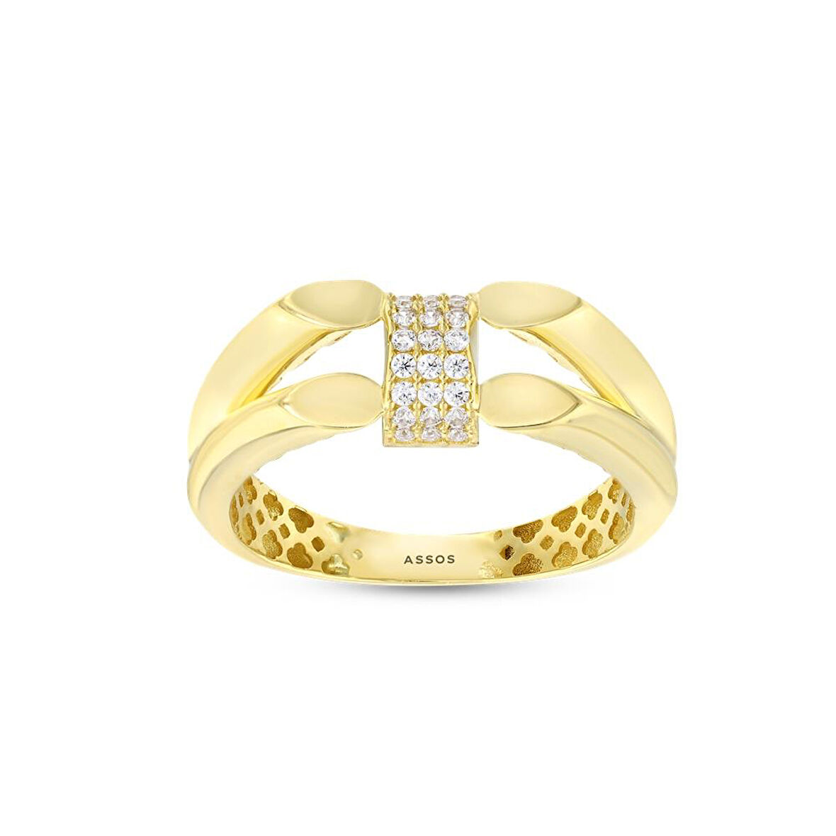 Altın Taşlı Tasarım Yüzük - 14K