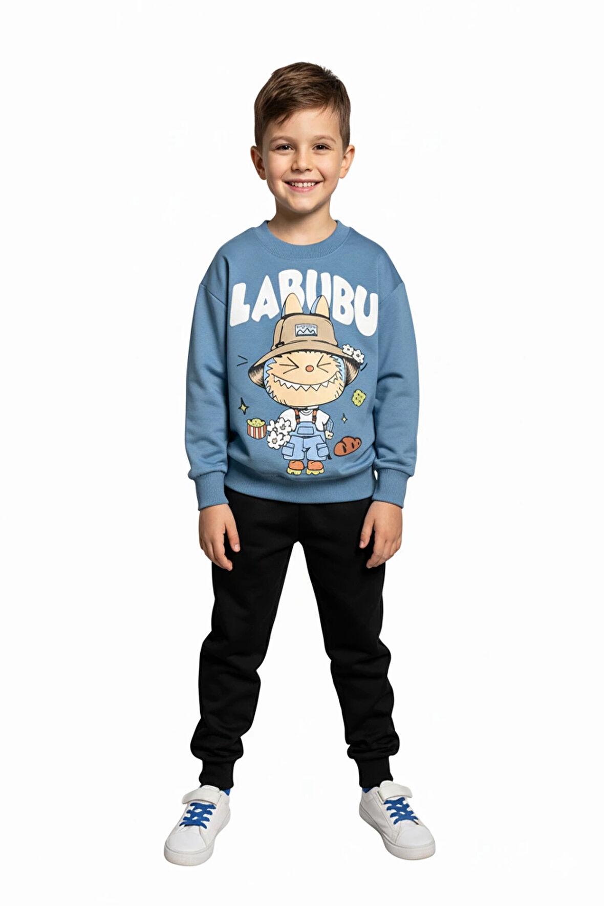 Labubu Desenli Erkek Çocuk Mavi Renk Eşofman Takım