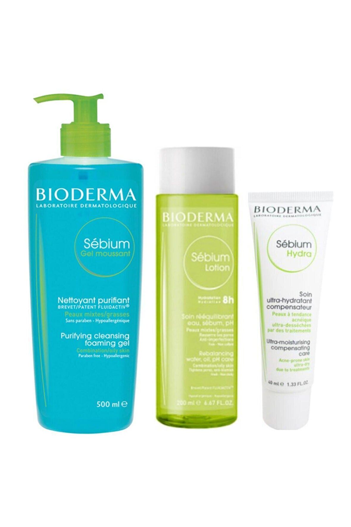 Bioderma Sebium Gözenek Sıkılaştırıcı Akne Krem-Tonik-Jel 3'lü Bakım Seti  40-200-500 ml 
