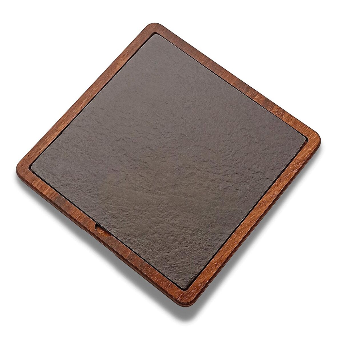 Glaze Mud Ahşap Altlıklı Kare Büyük Porselen Tabak