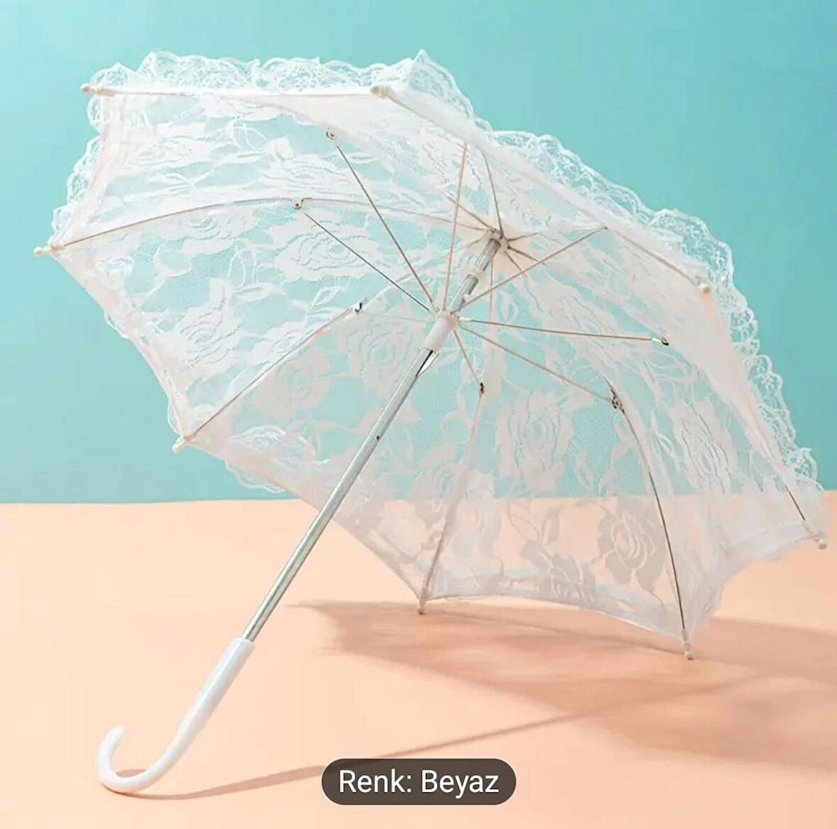 Şemsiye (Gelin-Düğün-Özel günler icin) Beyaz Dantelli 45-43 boyutlarinda