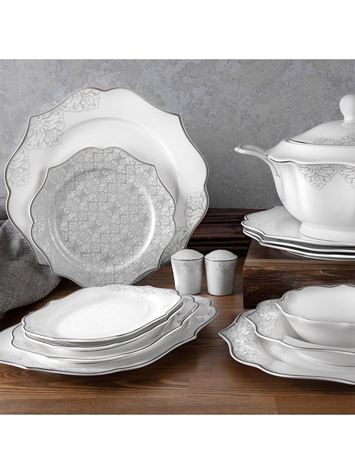 Aryıldız Porselen 60 Parça Silver Yemek Takımı
