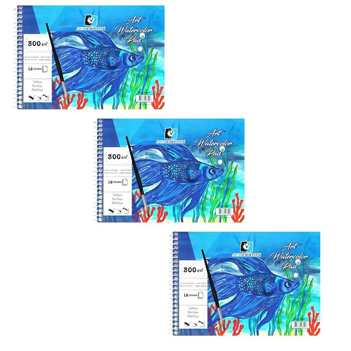 Art Spiralli Sulu Boya Defteri A4 300 Gr. 12 YP. ALX-3930 3'LÜ
