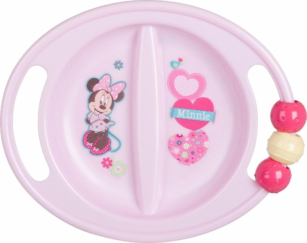 Kbobaby Disney Bebek Minnie ABC Bölmeli Tabak Diş Kaşıyıcı Boncuklu