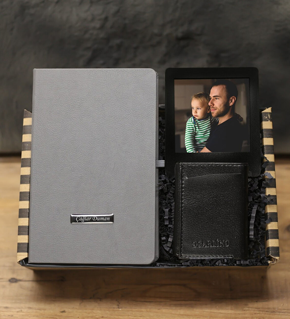 Kişiye Özel Defter & Kişiye Özel İnstagram Çerçeve & Mekanizmalı Erkek Cüzdan Hediye Seti