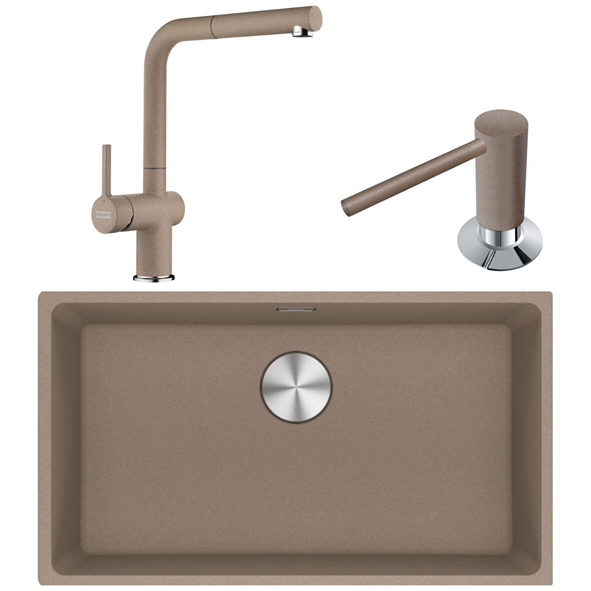 Franke Maris MRG 110-72 Granit Eviye-Active Plus Doccia 2.0 Armatür-Sıvı Sabunluk Üçlü Set Oyster