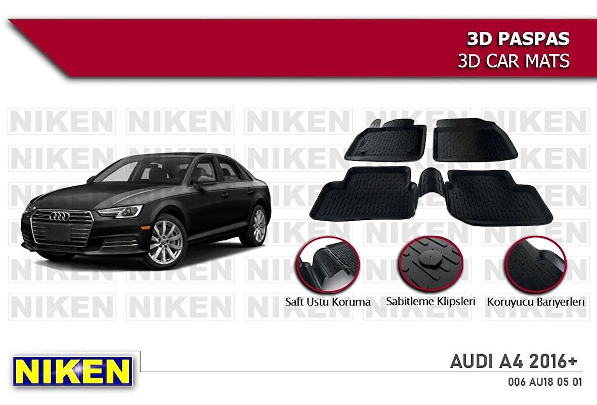 Audi A4 Havuzlu 3D Paspas Niken Siyah 2016 Sonrası