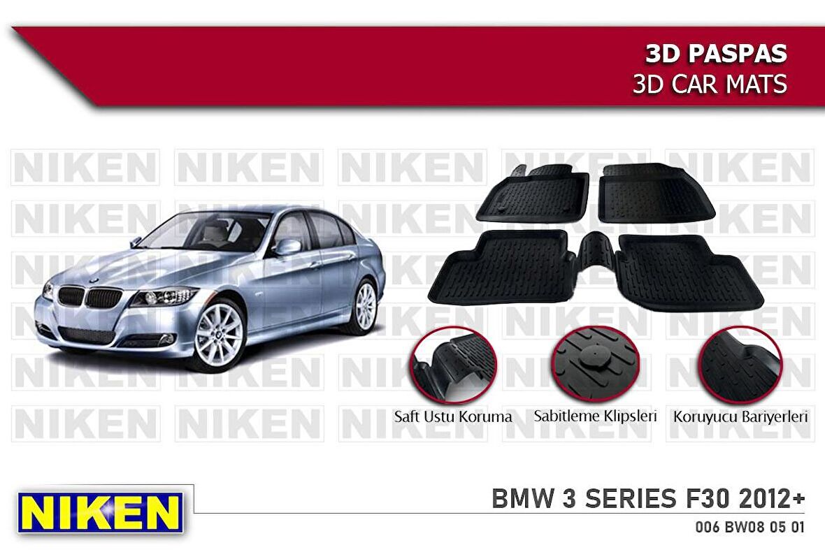 Bmw 3 Serisi F30 Havuzlu 3D Paspas Niken Siyah 2012-2018 Arası