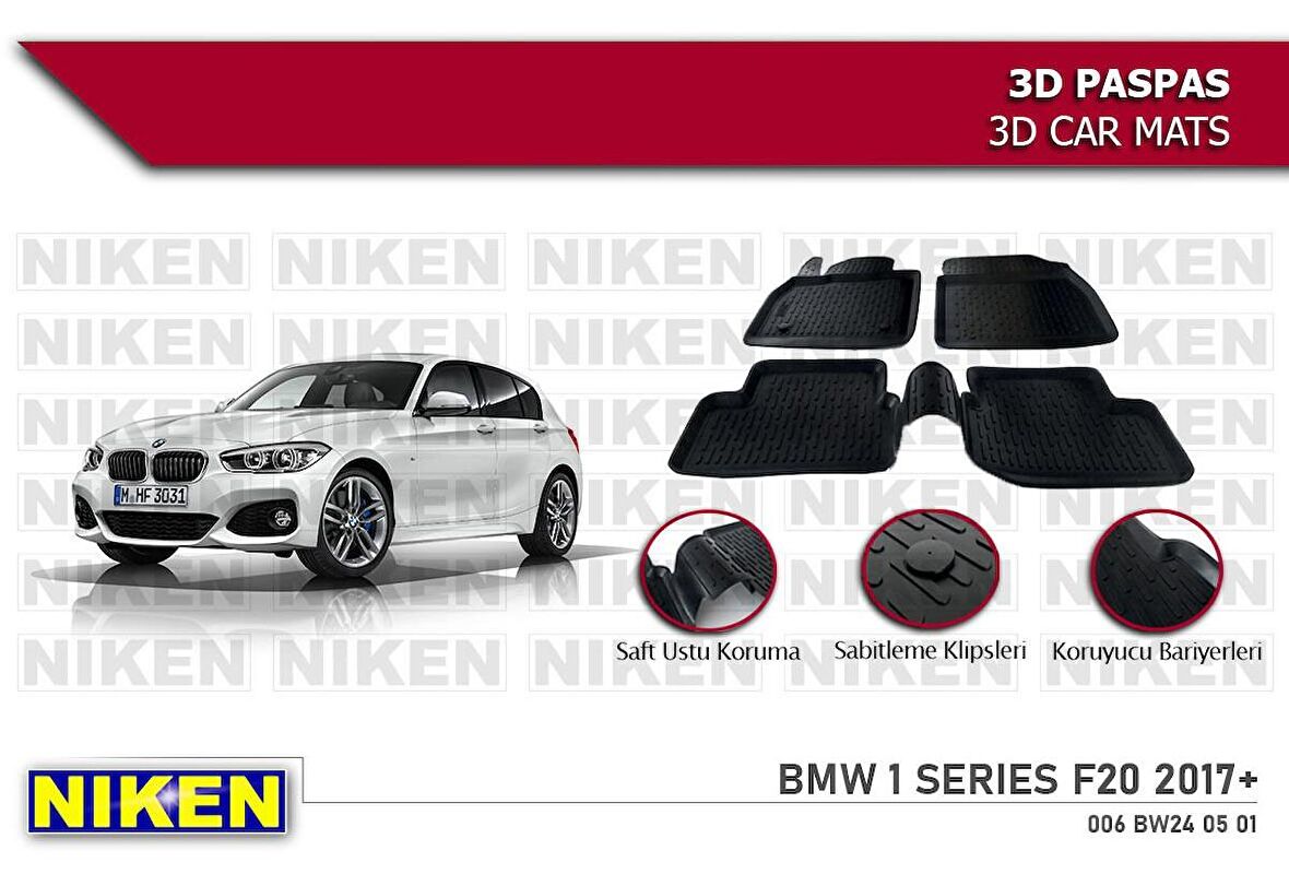 Bmw 1 Serisi F20 Havuzlu 3D Paspas Niken Siyah 2011-2019 Arası