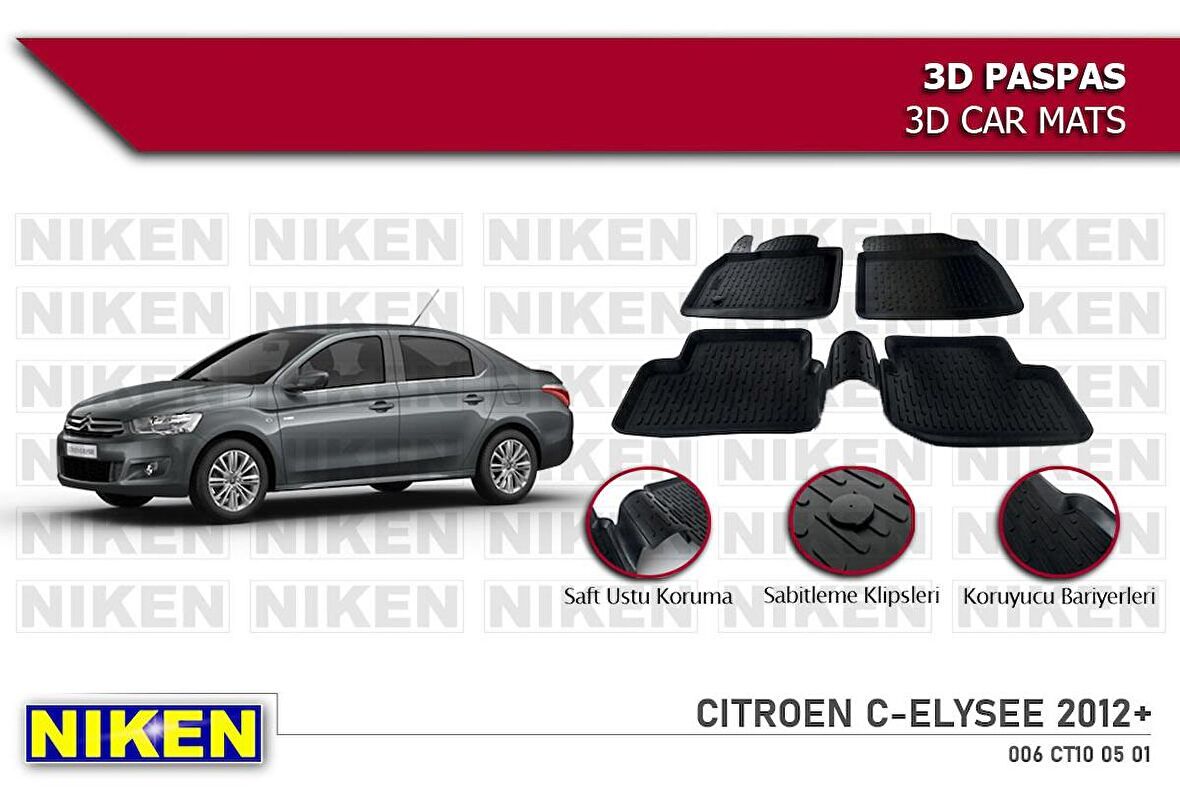 Citroen C-ellysee Havuzlu 3D Paspas Niken Siyah 2012 Sonrası