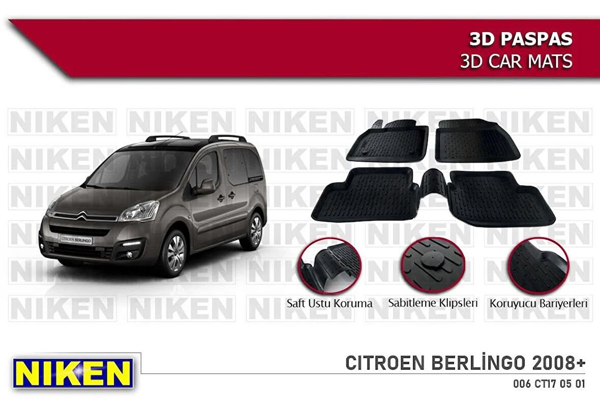 Citroen Berlingo Havuzlu 3D Paspas Niken Siyah 2008 Sonrası