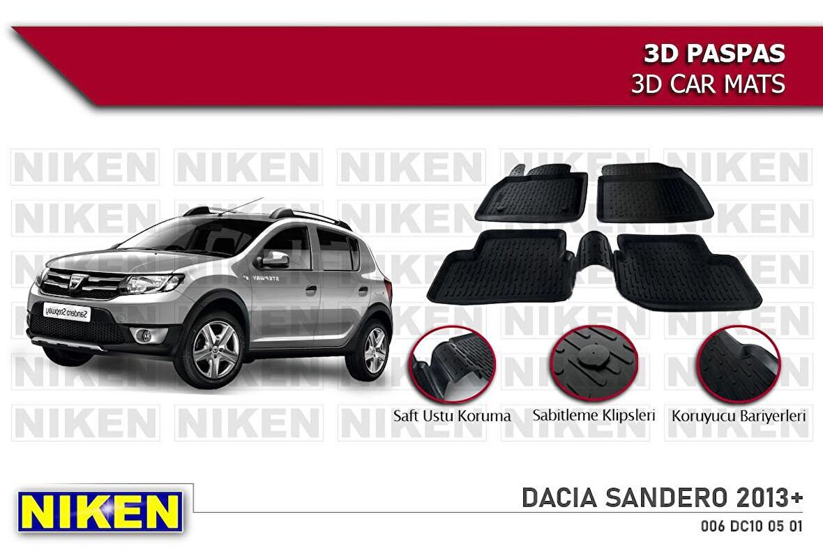 Dacia Sandero Havuzlu 3D Paspas Niken Siyah 2013 Sonrası