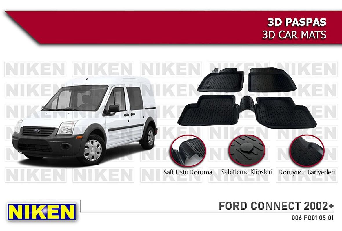 Ford Connect Havuzlu 3D Paspas Niken Siyah 2002-2009 Arası