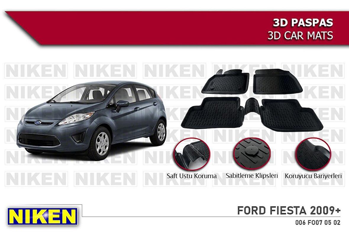 Ford Fiesta Havuzlu 3D Paspas Niken Siyah 2009+ Sonrası