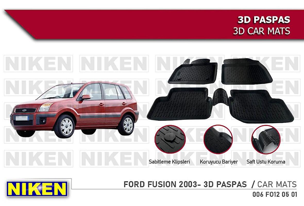 Ford Fusion Havuzlu 3D Paspas Niken Siyah 2003 Sonrası