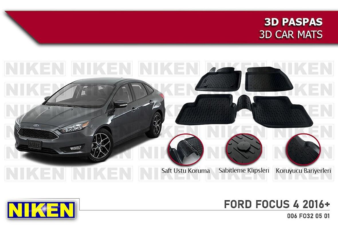 Ford Focus 3.5 Havuzlu 3D Paspas Niken Siyah 2016-2019 Arası