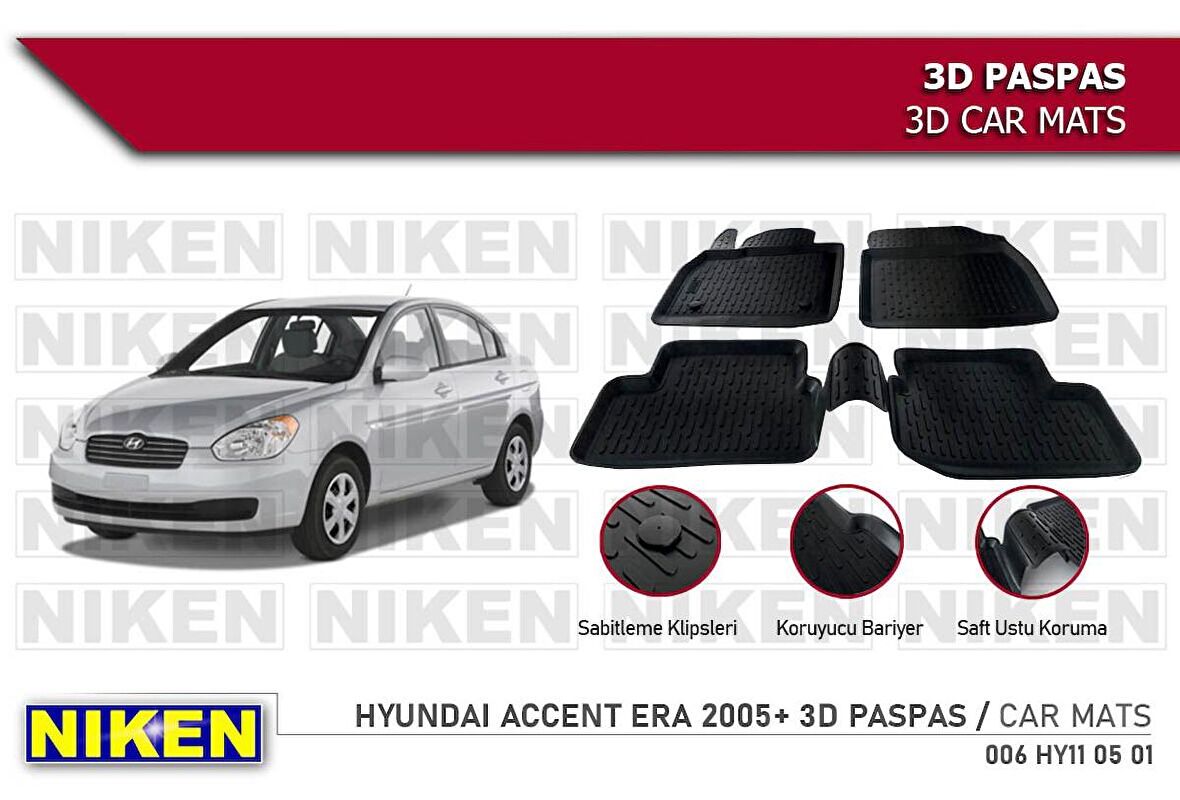 Hyundai Accent Era Havuzlu 3D Paspas Niken Siyah 2005-Sonrası