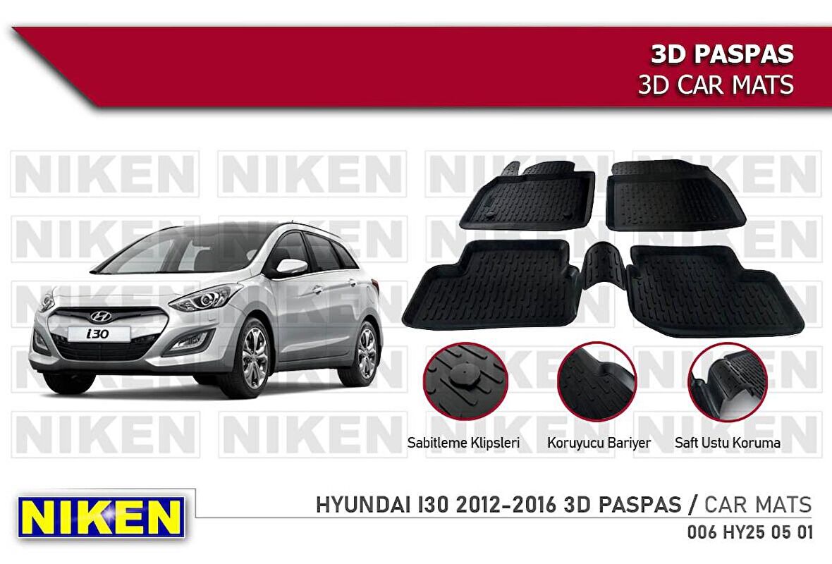 Hyundai i30 Havuzlu 3D Paspas Niken Siyah 2012-2016  Arası