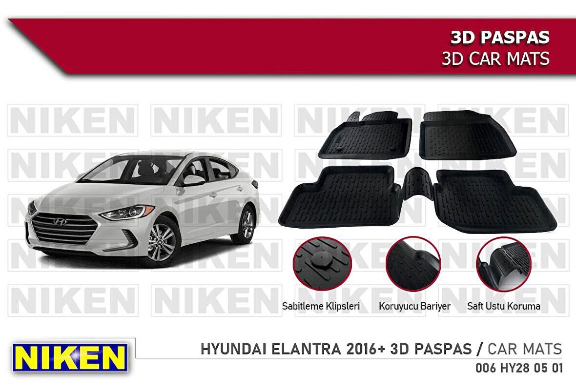 Hyundai Elantra Havuzlu 3D Paspas Niken Siyah 2016+ Sonrası