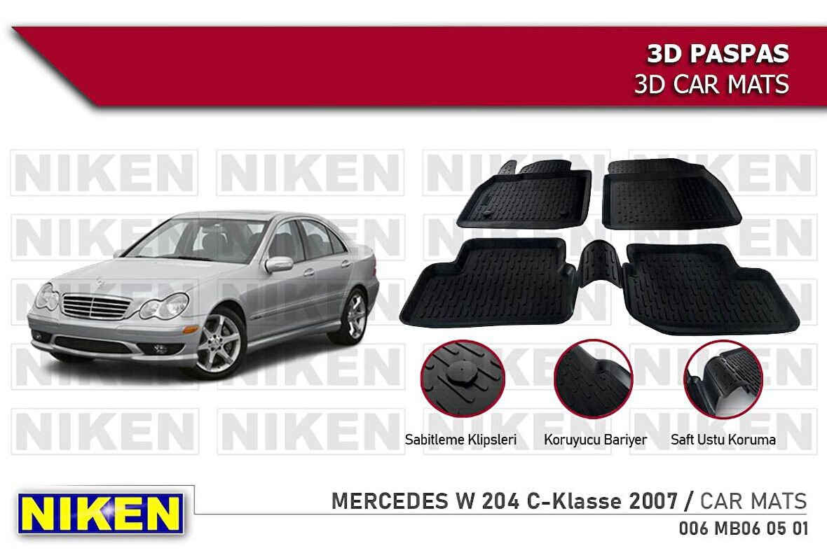 Mercedes C serisi w204 Havuzlu 3D Paspas Niken Siyah 2007 Sonrası