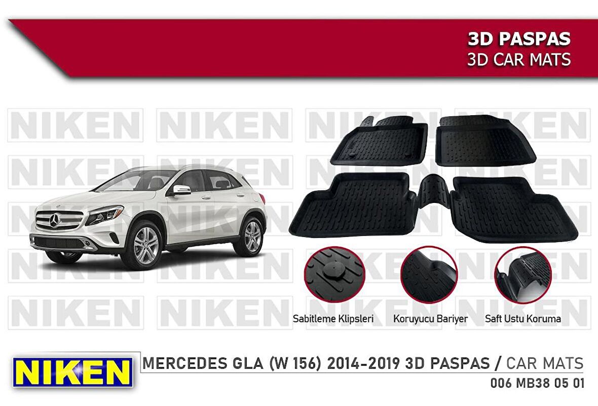 Mercedes Gla (w156) Havuzlu 3D Paspas Niken Siyah 2014-2019 Arası