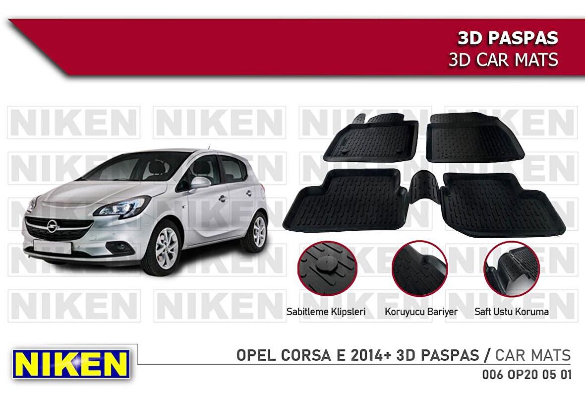 Opel Corsa E Havuzlu 3D Paspas Niken Siyah 2014+ Sonrası