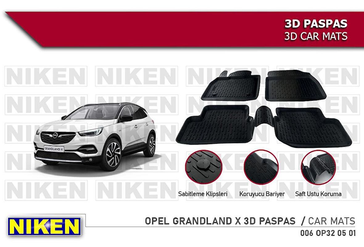 Opel Grandland X Havuzlu 3D Paspas Niken Siyah 2017+ Sonrası