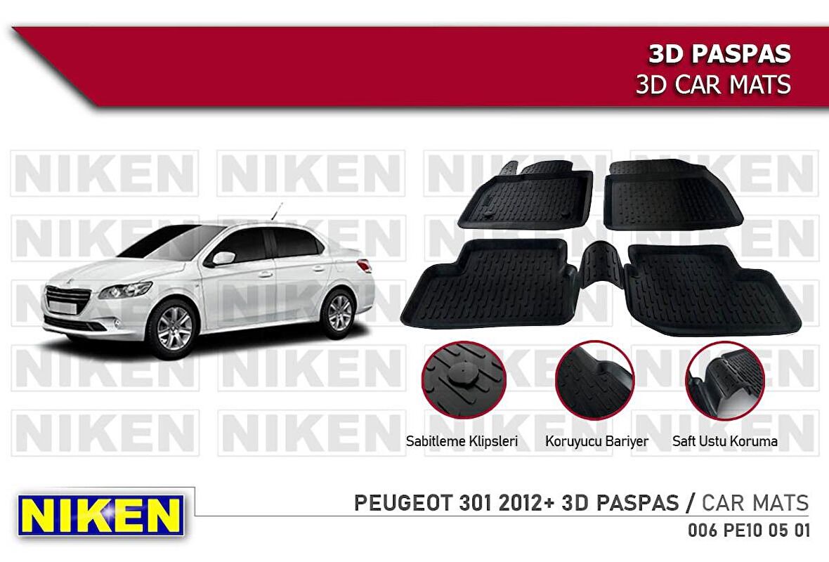 Peugeot 301 Havuzlu 3D Paspas Niken Siyah 2012+ Sonrası