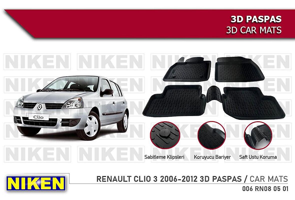 Renault Clio 3 Havuzlu 3D Paspas Niken Siyah 2006-2012 Arası