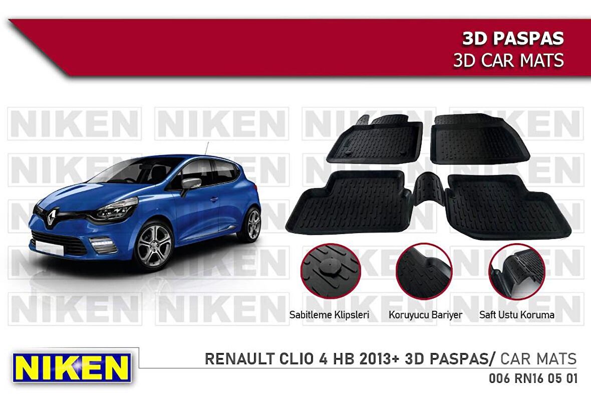 Renault Clio 4 Havuzlu 3D Paspas Niken Siyah 2013+ Sonrası