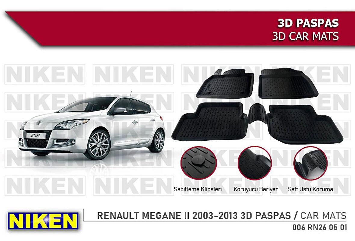 Renault Megane 2 Havuzlu 3D Paspas Niken Siyah 2003-2013 Arası