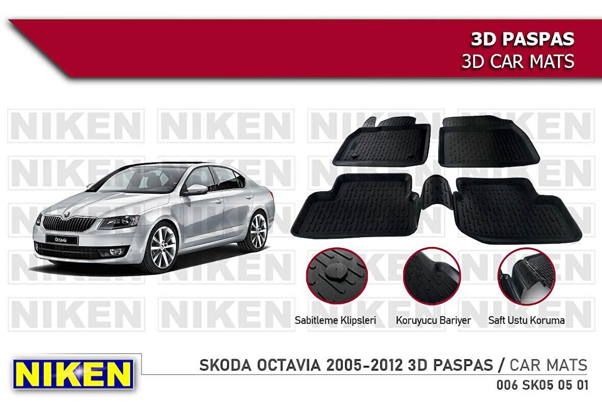 Skoda Octavia Havuzlu 3D Paspas Niken Siyah 2005-2012 Arası