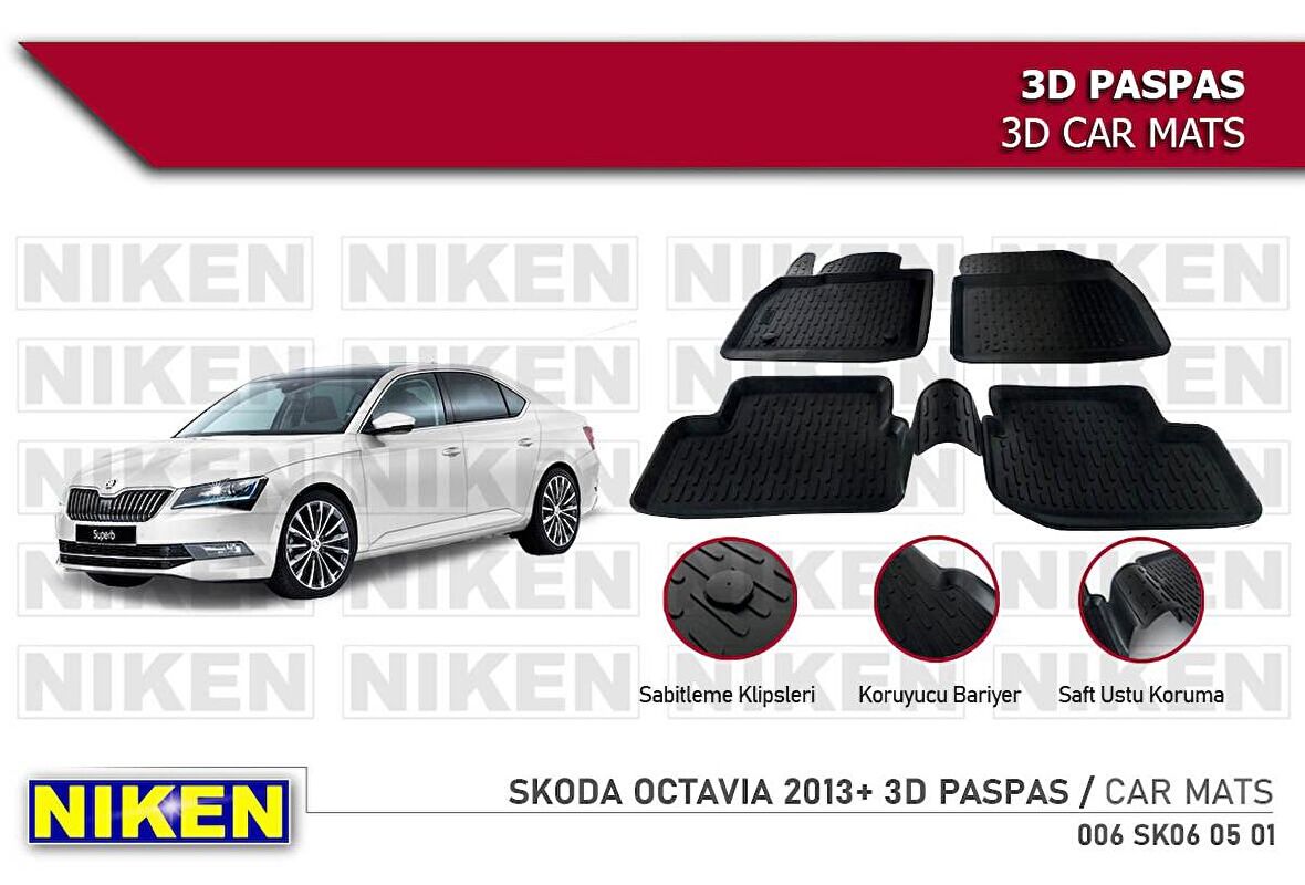 Skoda Octavia Havuzlu 3D Paspas Niken Siyah 2013+ Sonrası