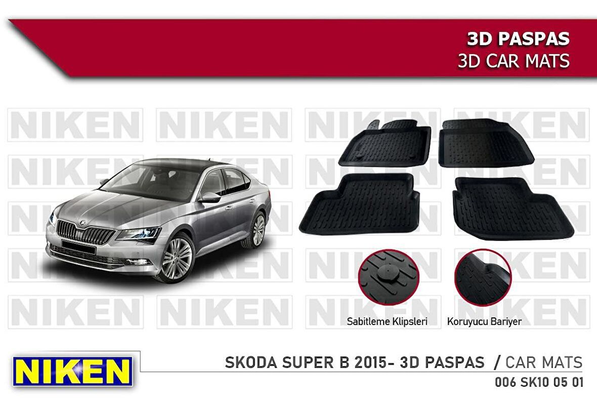 Skoda SuperB Havuzlu 3D Paspas Niken Siyah 2015+ Sonrası