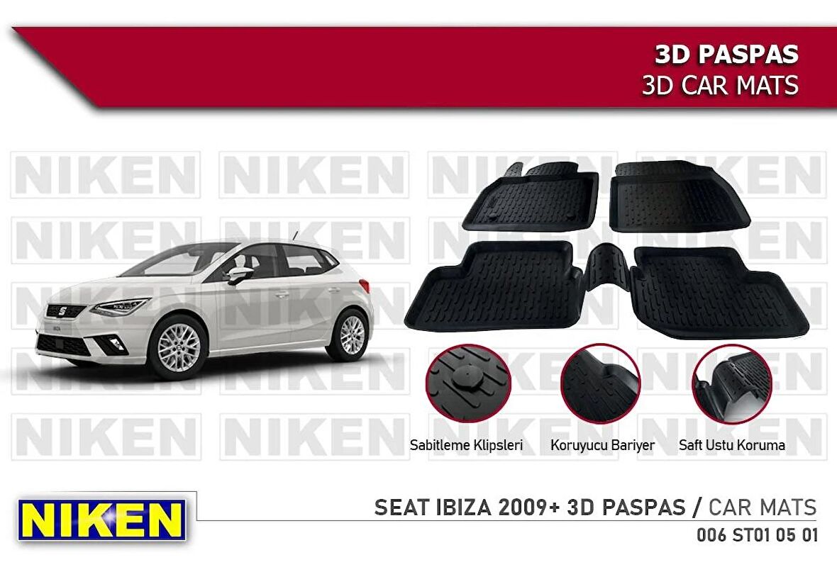 Seat ibiza Havuzlu 3D Paspas Niken Siyah 2009+ Sonrası