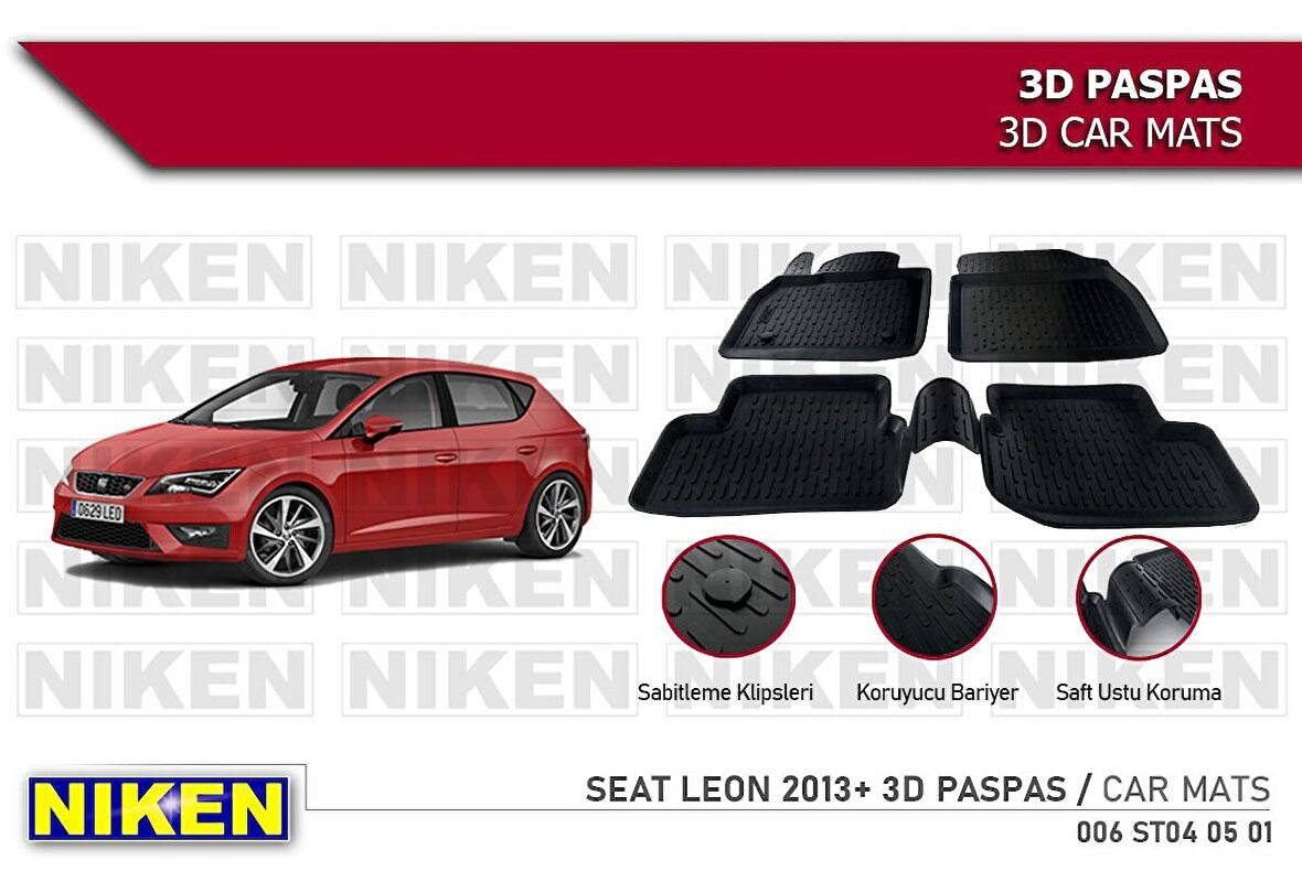 Seat Leon Havuzlu 3D Paspas Niken Siyah 2012-2020 Arası