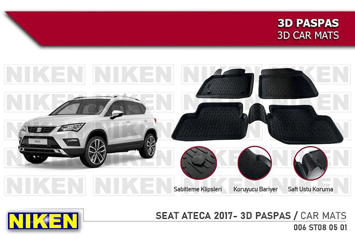 Seat Ateca Havuzlu 3D Paspas Niken Siyah 2017+ Sonrası