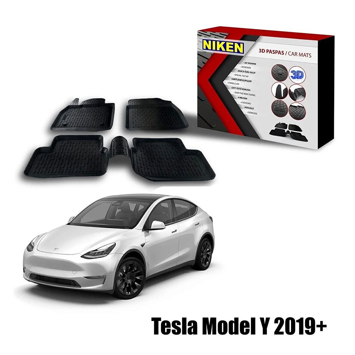 Tesla Model Y Havuzlu 3D Paspas Niken Siyah 2019+ Sonrası