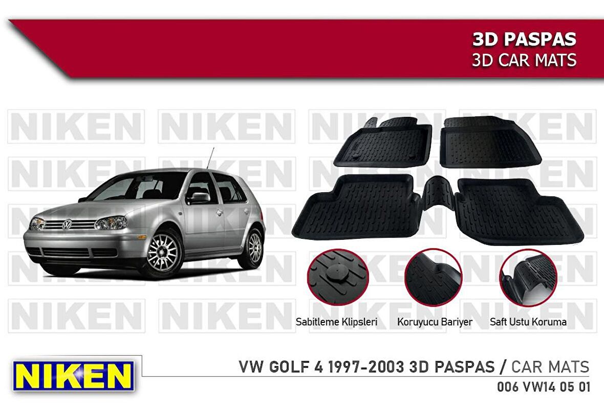 Volkswagen Golf 4 Havuzlu 3D Paspas Niken Siyah 1997-2003 Arası