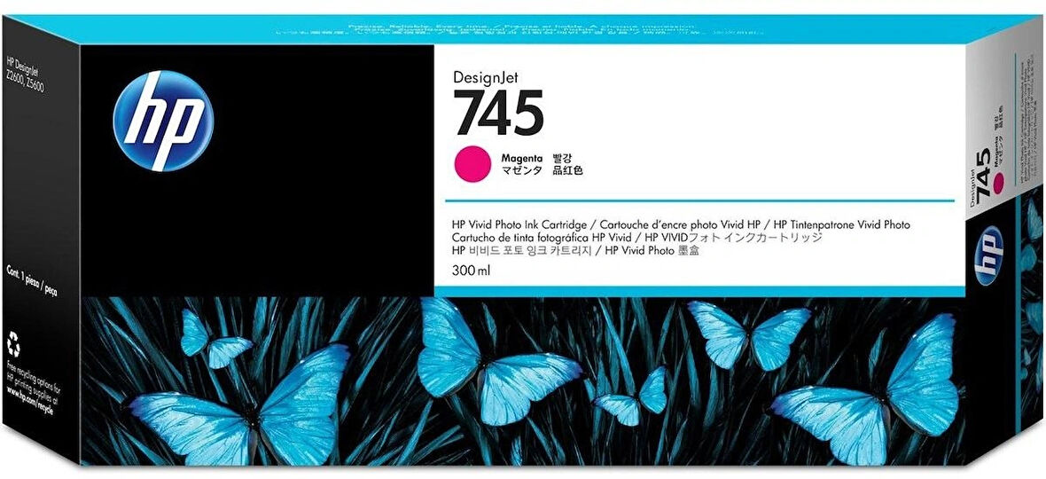 Feyza Bilişim® HP 745 Magenta 300 ml. Kırmızı Orijinal Plotter Designjet Mürekkep Kartuşu (F9K01A)