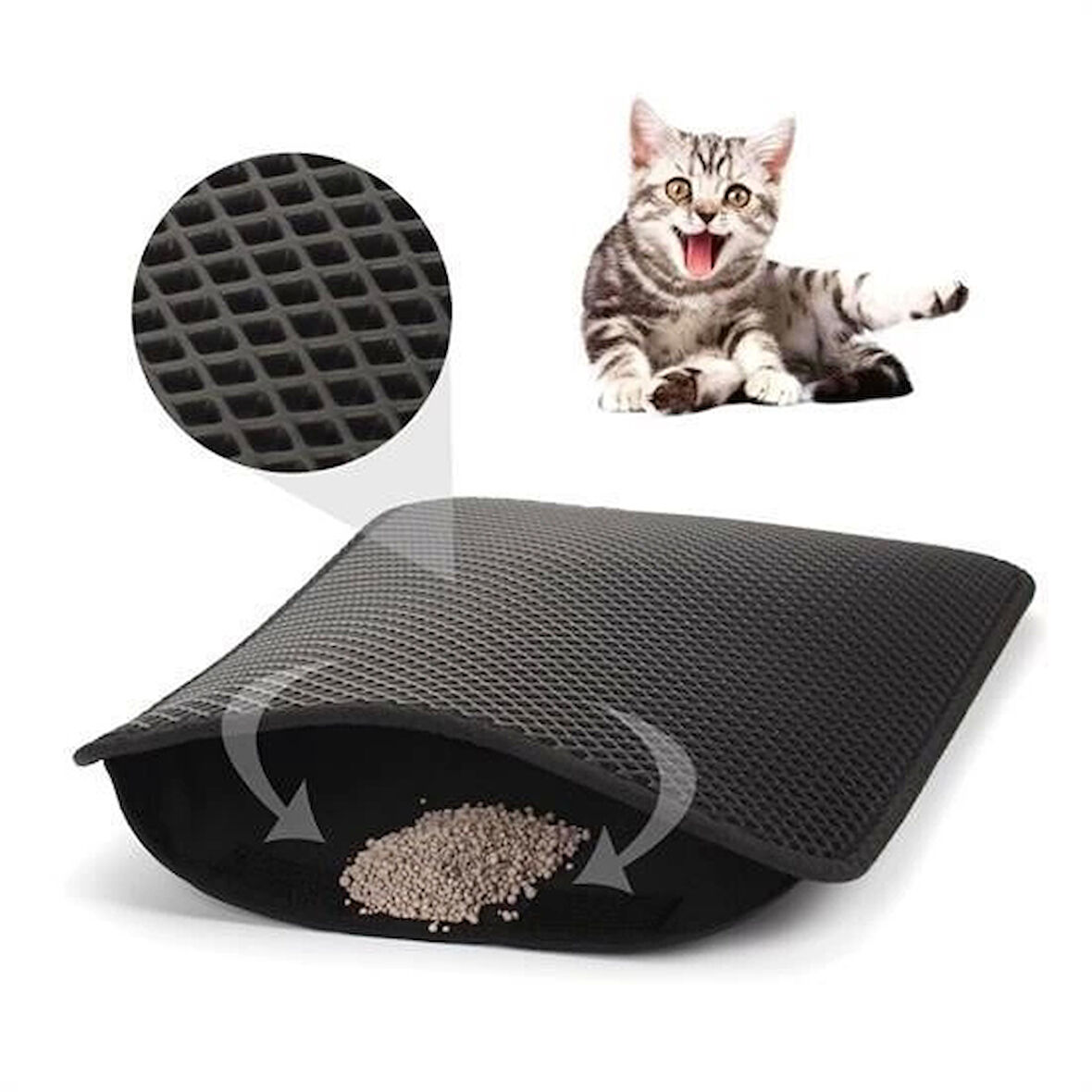 İpek Yıldızı® Kedi Tuvalet Önü Kum Toplayıcı Temizleyici Elekli Gri Paspas