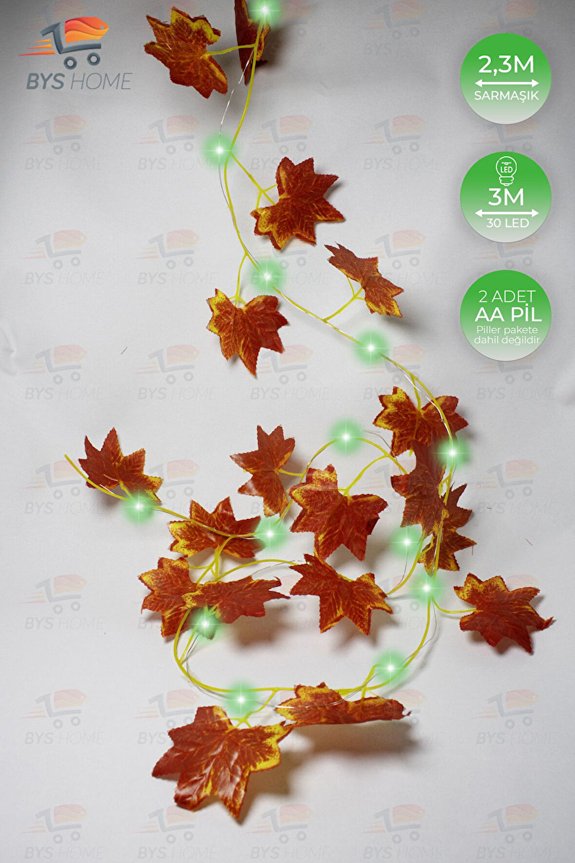 Dekoratif Sonbahar Yapraklı 230 Cm Yapay Sarmaşık Ve 300 Cm Peri Led Pembe Renk