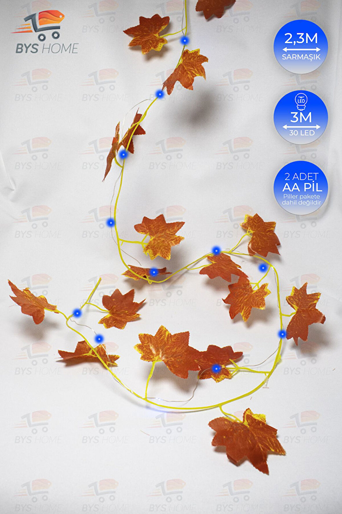 Dekoratif Sonbahar Yapraklı 230 Cm Yapay Sarmaşık Ve 300 Cm Peri Led Pembe Renk