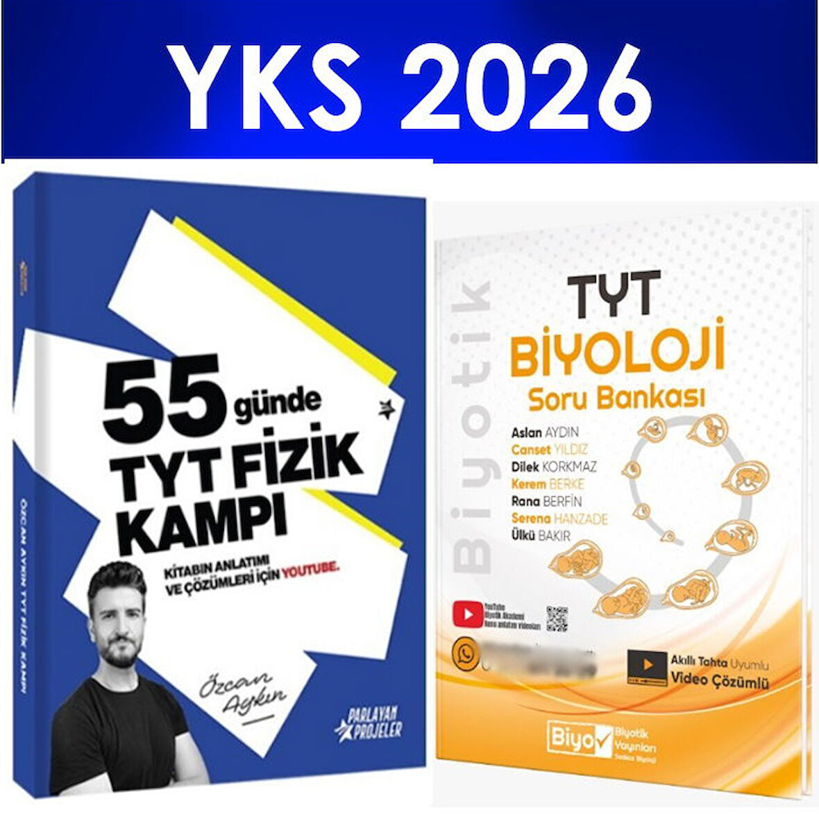 2026 TYT 55 Günde Fizik Video Kampı Özcan Aykın + Biyotik Biyoloji Soru Bankası Seti