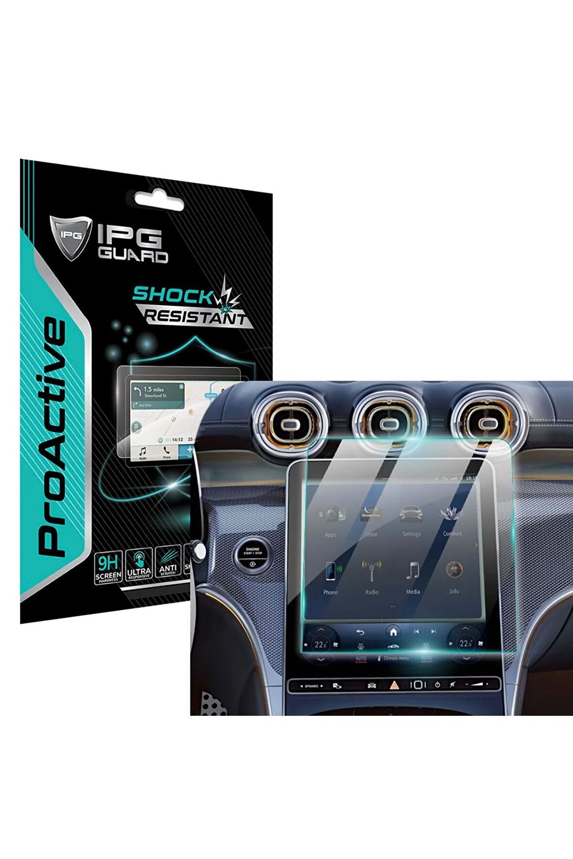 Mercedes 2021-24 C300 C400 W223 W206 11.9” Multimedya için 9H Nano IPG ProActive Ekran Koruyucu