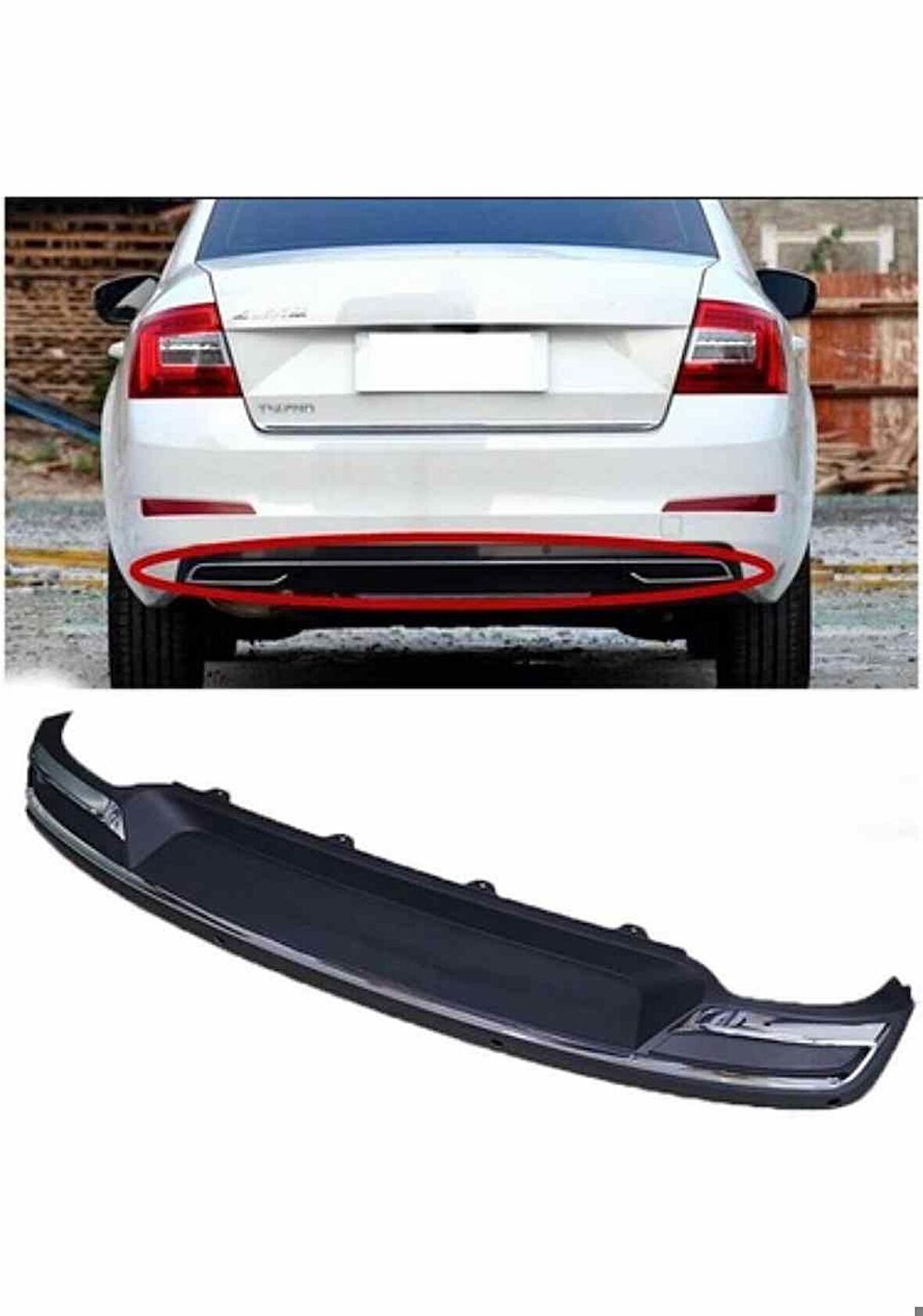 Skoda Octavia amg çift çıkış görünümlü difüzör 2013-2019 arası modeller
