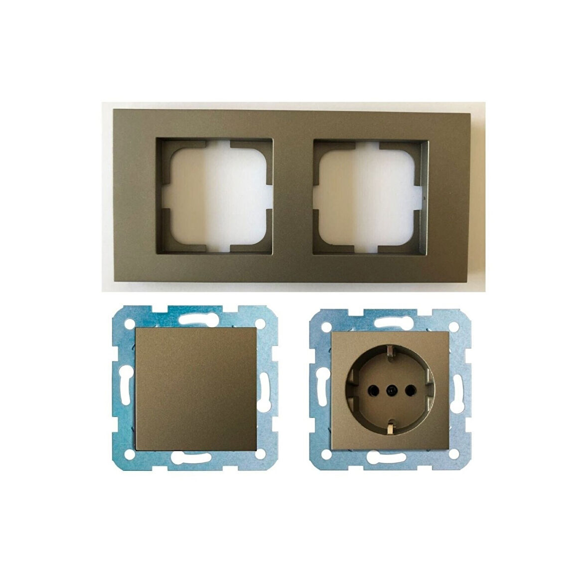 Ovivio Grano Antrasit 2 Li Set Topraklı Priz + Anahtar + 2li Çerçeve